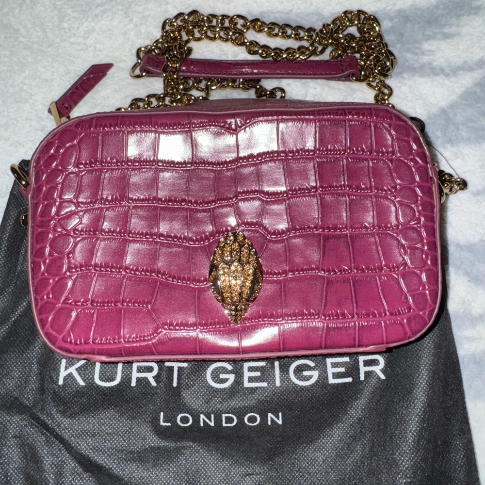 Kurt Geiger Fuchsia Croc-Embossed Crossbody Bag